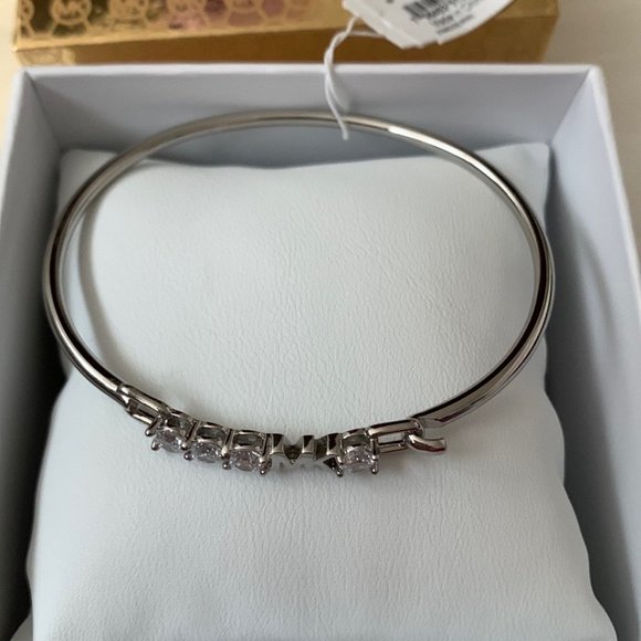 MICHAEL KORS Crystal Logo Hinged Bangle in Silver - Picture 5 of 5
